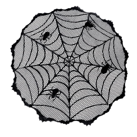 Halloween Spider Web Tablecloth - Black Lace 40 Inch Table Cover for Party Decor, Gothic Lace Table Topper for Dinner Buffet Scary Movie Night & Haunted House