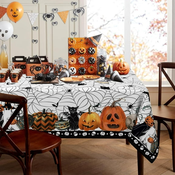 Halloween Spider Web Tablecloth Rectangle, Halloween Table Cloth Rectangle 60 x 84 Inch, Halloween Tablecloths for Rectangle Tables, Halloween Table Cover for Party Decor