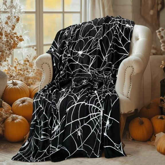 Halloween Spider Web Throw Blanket - Cozy Fleece Blanket for Couch, Sofa & Bed - Spooky Home Decor for Halloween Party Gifts for Women & Men, 50" x 60"