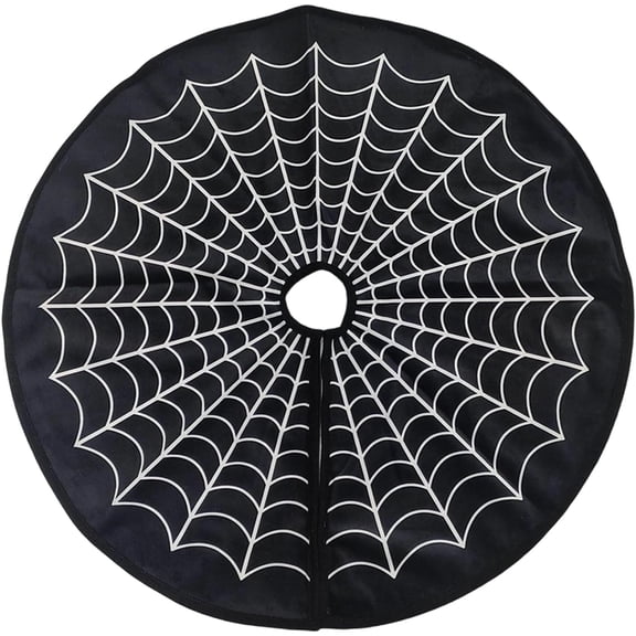 Halloween Spider Web Tree Skirt - 24 Inch Christmas Tree Skirt Halloween Decoration, Gothic Mat, Spooky Horror Base Cover Holiday Tree Skirt for Indoor Outdoor Farmhouse Yard Fall Haunted House