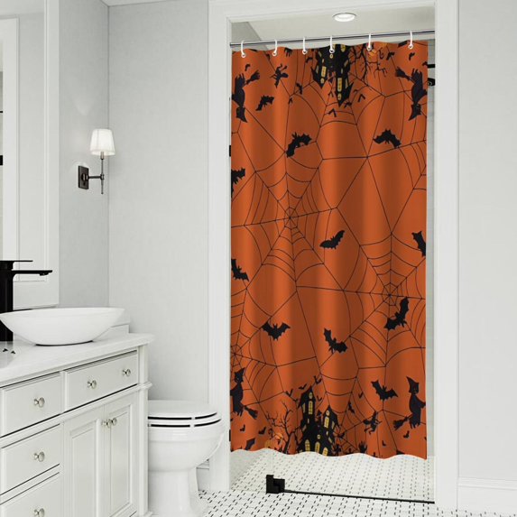 Halloween Spider Web and Bats Shower Curtain 36"x72" ,Bathroom Decorative Shower Curtains Set with 12 Hooks,Modern Waterproof Washable Shower Curtain