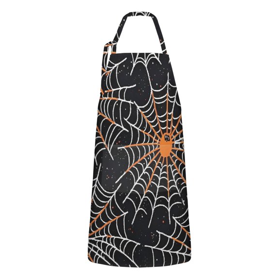 Halloween Spider Webs with Orange Spiders Apron-Garden Aprons for Women with Pockets-Cotton Linen Waterproof Kitchen Cooking Gardening Aprons Adjustable for Kitchen,Cooking,BBQ and Salon 32"x27"