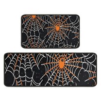 Halloween Spider Webs with Orange Spiders Kitchen Rugs Sets Of 2,Anti Fatigue Kitchen Mat Rugs Non Slip Washable,Decorative Kitchen Floor Mats for Kitchen,Sink,Laundry,17"X30" 17"X47"