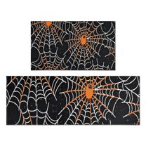 Halloween Spider Webs with Orange Spiders Kitchen Rugs Sets Of 2,Anti Fatigue Kitchen Mat Rugs Non Slip Washable,Decorative Kitchen Floor Mats for Kitchen,Sink,Laundry,17"x30" 17"x47"
