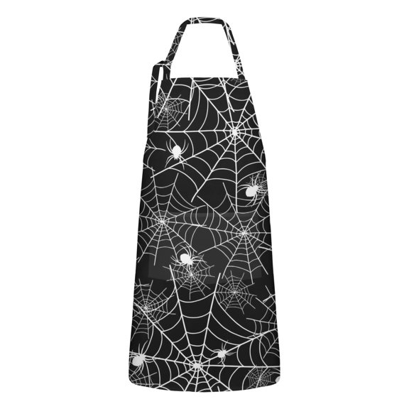 Halloween Spider Webs with Spiders Apron-Garden Aprons for Women with Pockets-Cotton Linen Waterproof Kitchen Cooking Gardening Aprons Adjustable for Kitchen,Cooking,BBQ and Salon 32"x27"