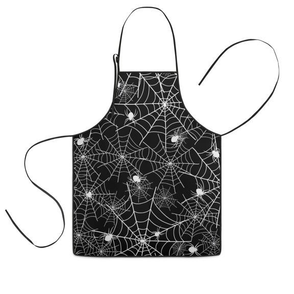 Halloween Spider Webs with Spiders Kids Aprons for Girls and Boys,Adjustable Neck Strap Toddler Aprons for Kids Cooking Baking,23.6"x19"