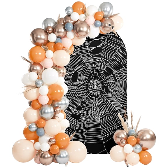 Halloween Spiders Arch Backdrop Cover 4 FT, Spiders Web Black Vintage Decoration Wedding Arch Cover Stretchy Backdrop Stands Covers for Birthday Party Ceremony Banquet Decor