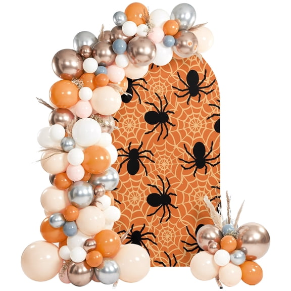 Halloween Spiders Arch Backdrop Cover 4 FT, Spiders Web Vintage Orange Decoration Wedding Arch Cover Stretchy Backdrop Stands Covers for Birthday Party Ceremony Banquet Decor