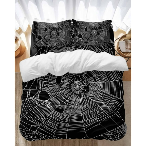 Halloween Spiders Bedding Duvet Cover Set Full Size 4 Pieces Spiders Web Black Vintage Decoration Bedding Set with Zipper Closure, 1 Comforter Cover 86x86 Inches 1 Flat Sheet & 2 Pillow Cases