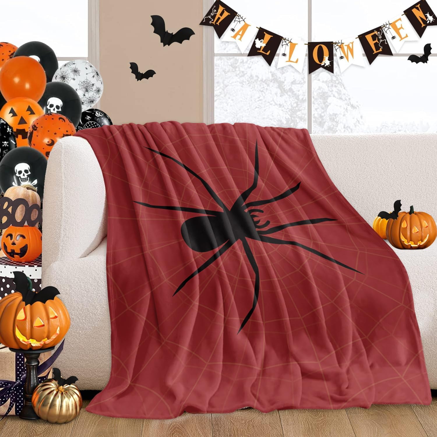 Halloween Spiders Blankets 40"x50" Flannel Fleece Bed Throw for Couch