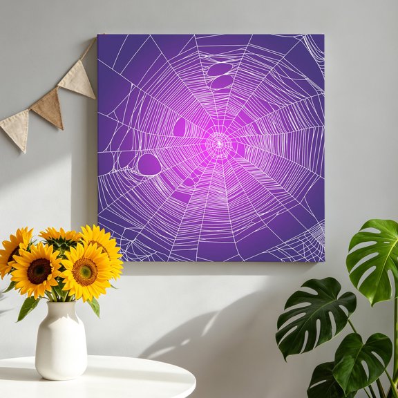 Halloween Spiders Canvas Wall Art for Living Room, Spiders Web Purple Vintage Decoration Poster Print Painting for Bedroom Office Home Decoration Wall Pictures Prepare To Hang 8"x8"