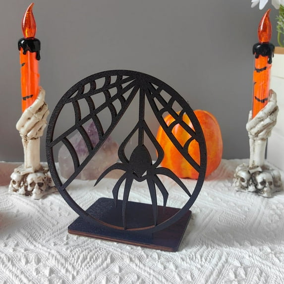 Halloween Spiders Decorations,Scary Giant Spider Halloween Decorations,Giant Spiders Halloween Decorations Outdoor Indoor ,Circular Spider Shape Halloween Wooden Stage Projection Decoration