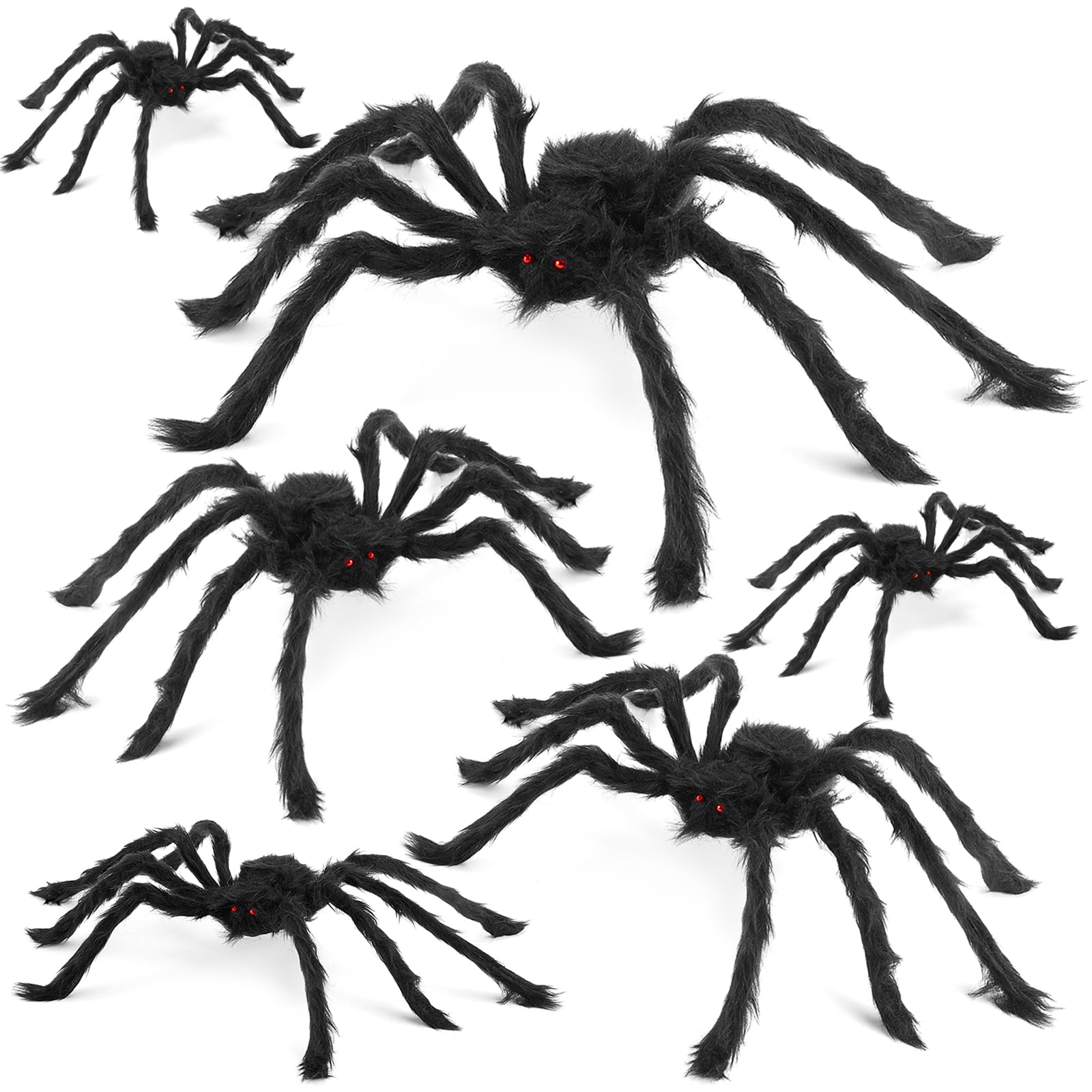 Halloween Spiders - Spooky Spider Props in Different Sizes - Indoor & Outdoor Decoration for Home, Room, Yard, Classroom, Size 50", 35", 30", 24", 20", 12",6pcs