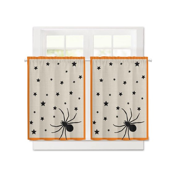 Halloween Spiders- Stars Black Shadow Short Blackout Curtains 36in Long,Orange Border Cartoon Animal Pattern Rod Pocket Curtains,2 Panels Thermal Insulated Room Darkening Drapes for Bedroom,30"Wx36"L