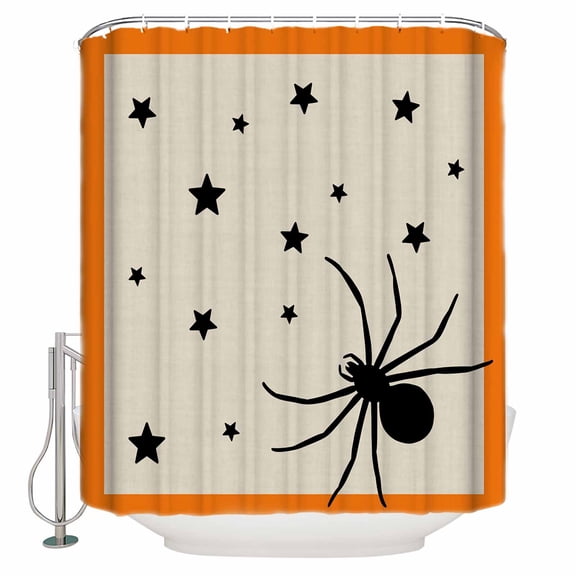 Halloween Spiders- Stars Black Shadow Shower Curtain for Bathroom, Orange Border Cartoon Animal Waterproof Shower Curtains Washable Quick Dry with Hooks Bathtub Curtains 60x72 IN