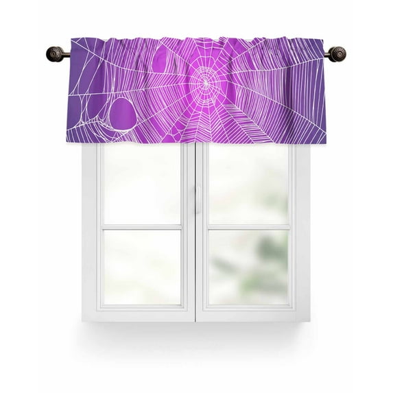 Halloween Spiders Valances for Windows Spiders Web Purple Vintage Decoration Valance Rod Pocket Light Filtering Short Window Treatments Curtains for Kitchen Bathroom Living Room Bedroom, 54 x 18 Inch