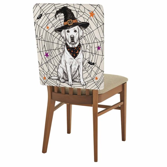 Halloween Spiders Web Chair Back Covers Set of 2 Retriever Dog Witch Hat Star Goth Removable Dining Chair Slipcovers Washable Seat Protector for Restaurant Party Banquet Kichen Decor
