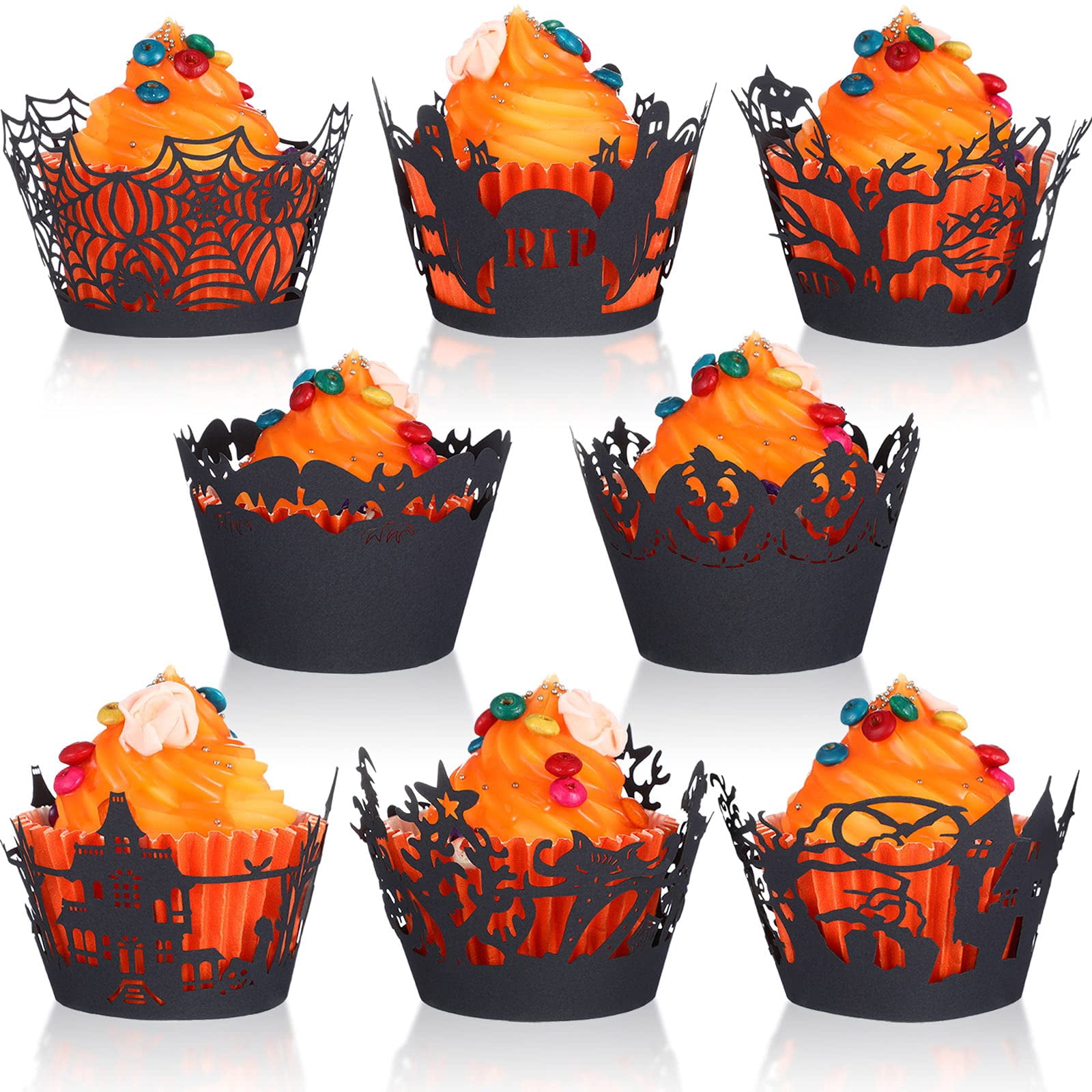 Halloween Spiderweb Castle Cupcake Wrappers Laser Cut Paper 96 Pcs ...