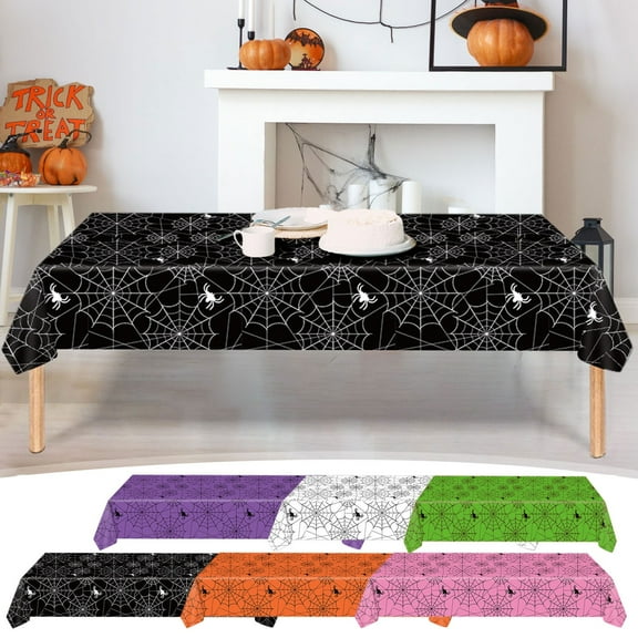 Halloween Spiderweb Tablecloth, Disposable Tablecloth, 54" x 108" Rectangular Plastic Spider Web Table Cloth Large Size Halloween Table Covers for Home Decor Halloween Party Decorations