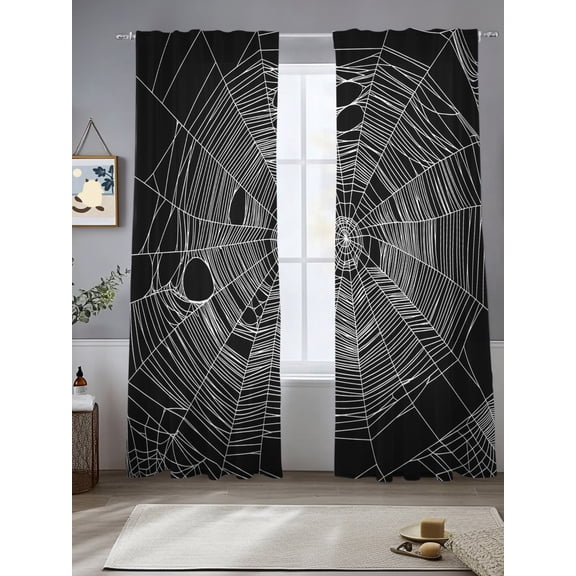 Halloween Spiderweb Texture Chiffon Sheer Curtains 84 Inches Long Black and White Rod Pocket Window Curtains Voile Drapes Curtains for Living Room Bedroom,2 Panels