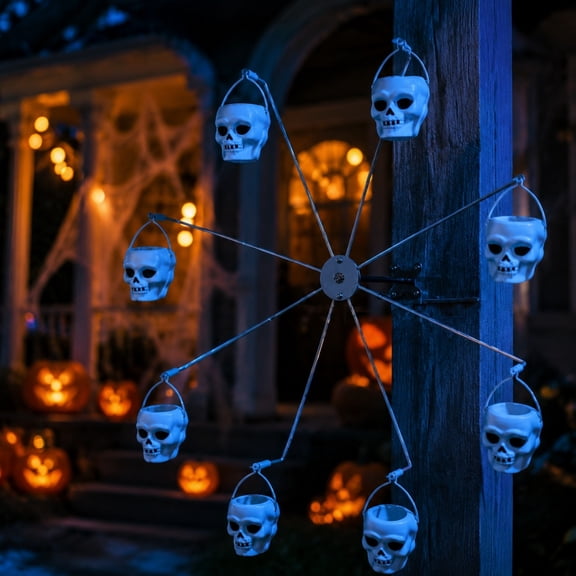 Halloween Spinning Bird Feeder  24 Inch Rotating Skull & Pumpkin Cups for Garden & Yard Decor