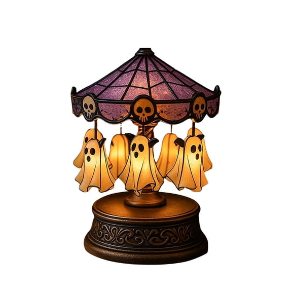 Halloween Spinning Ghost Night Light Ornament, Resin Craft Decorative Lamp With Steady Glow, Creative Halloween Home Decor