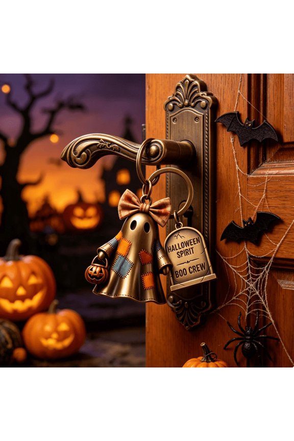 Halloween Spirit Boo Crew Ghost Keychain, Cute Patchwork Ghost Figure, Great Boo Basket Gift Idea for Adults
