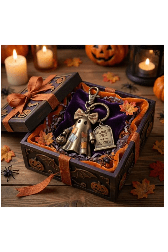Halloween Spirit Boo Crew Ghost Keychain, Vintage Antique Bronze Alloy Patchwork Ghost Charms Car Key Accessory
