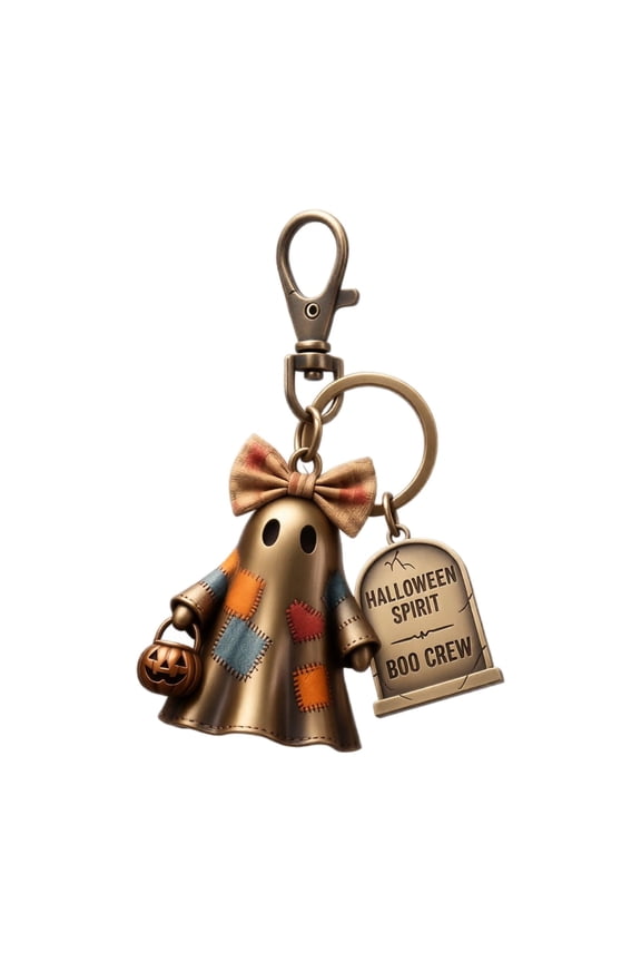 Halloween Spirit Boo Crew Ghost Keychain, Vintage Patchwork Ghost Key Chain, Spooky Boo Key Ring, Halloween Bag Charms Purse Charms for Handbags Cute Keychains