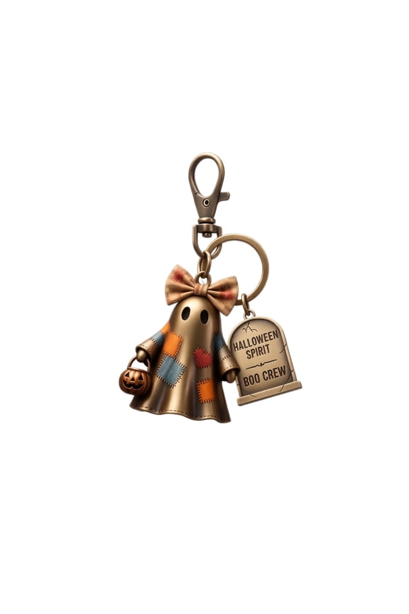 Halloween Spirit Boo Crew Ghost Keychain, Vintage Patchwork Ghost Key Chain, Spooky Boo Key Ring, Halloween Bag Charms Purse Charms for Handbags Cute Keychains