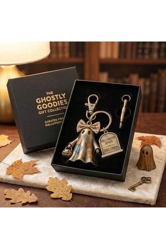 Halloween Spirit Boo Crew Ghost Keychain, Vintage Patchwork Ghost Key Chain, Spooky Boo Key Ring, Halloween Bag Charms Purse Charms for Handbags Cute Keychains(2)
