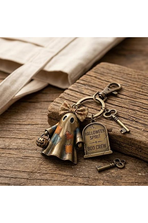 Halloween Spirit Ghost Keychain,Vintage Patchwork Ghost Key Chain,Halloween Wallet Car Keys Accessory Gift