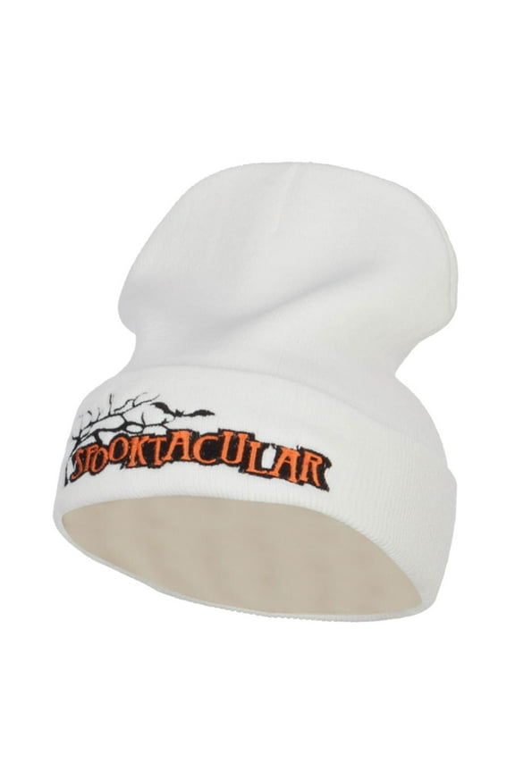 Halloween Spooktacular Embroidered Long Beanie - White OSFM