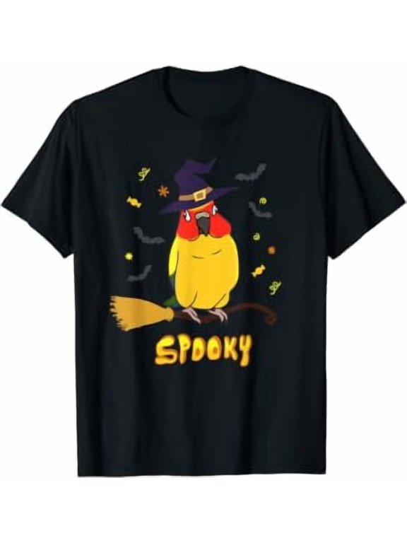 Halloween Spooky Birb Memes Witch Parrot Sun Conure Holiday T-Shirt, Size S-5XL