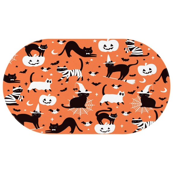 Halloween Spooky Black Cats Pumpkin Tablecloth Water Resistant Table Cloth for Dining Holiday Halloween Dinner Oil-Proof Oval 60x102 Inch Washable Table Covers for Party