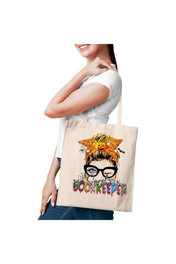 Halloween Spooky Bookkeeper Messy Bun Glasses Accountant Tote Bag