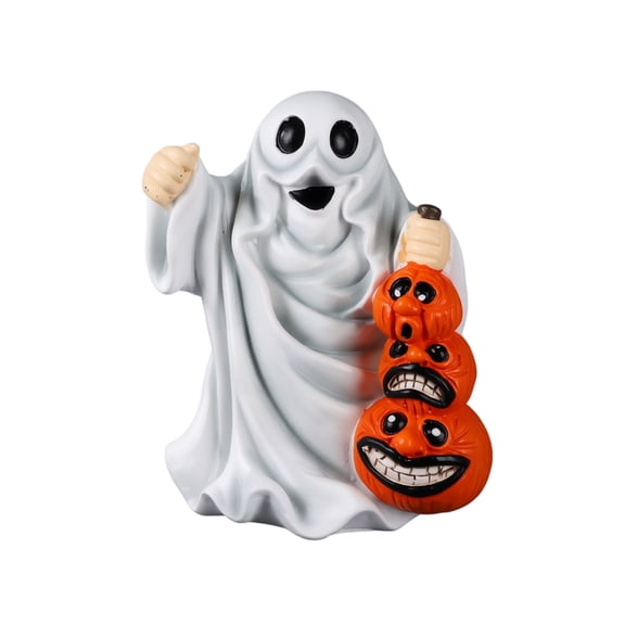 Halloween Spooky Buddies Ghost and Pumpkin Resin Figurines Stacking Spirit and Jack-O-Lantern Statues for Festive Holiday Tabletop Home Decor Gift