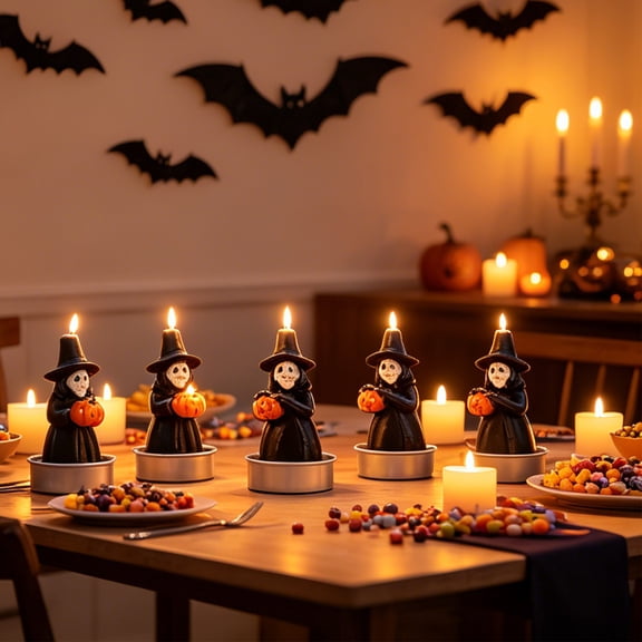 Halloween Spooky Character Tea Light Candles, 3-Piece Pack Paraffin Wax Novelty Figures, Small Aluminum Base Photo Props for Holiday Party Decoration