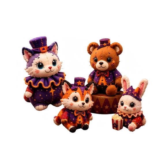 Halloween Spooky Circus Pets DIY Patchwork Kit, 3 Themes Spooky Cute Animal Sewing Set, Beginner Friendly Pre-Cut Felt Craft Kit for Adults Halloween Gift