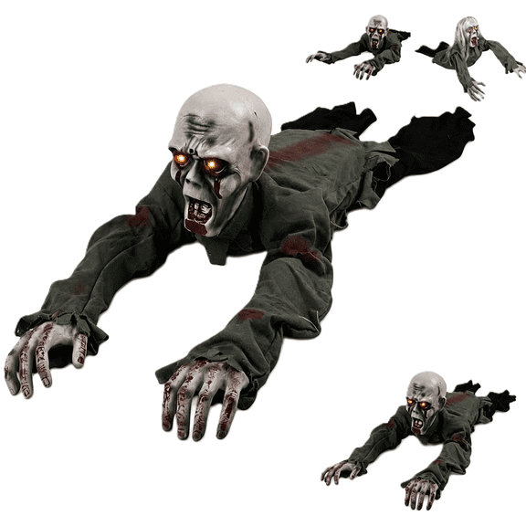 Halloween Spooky Climbing Ghost Crawling Zombie Decor, PP Red LED Sound Motion Animatronic, Prop for Haunted House Party(RL)