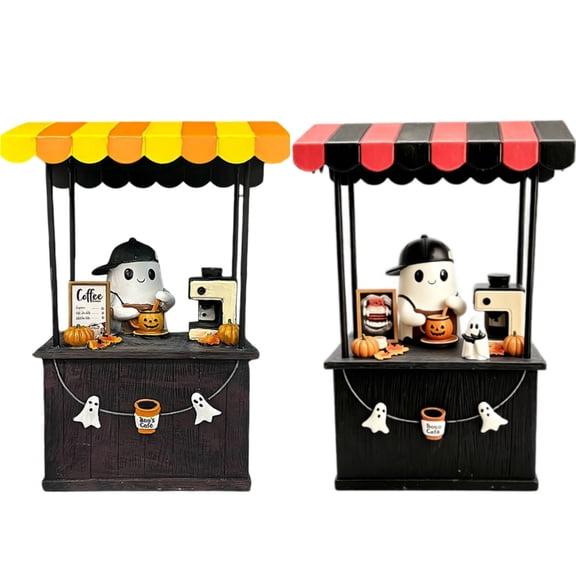 Halloween Spooky Coffee Stand, Ghost Barista Booth Figurine, Spooky Coffee Statue Built with Spooky Little Coffee Stand, Freshly Boo’d Coffee Ghost Fall Decor, Creative Birthday & Holiday Gift