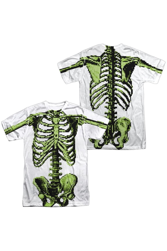 Spooky Costume 8 Bit Pixelated Skeleton Adult 2-Sided Print T-Shirt