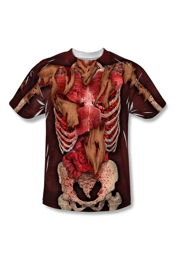 Halloween Spooky Costume Skinned Human Body Skeleton Adult Front Print T-Shirt