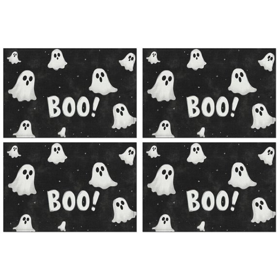 Halloween Spooky Cute Ghost Boo Pumpkin Table Mats Set of 4 12x18in Inch Seasonal Fall Holiday Place Mats Durable No Slip Table Mats for Party Kitchen Dining Decoration