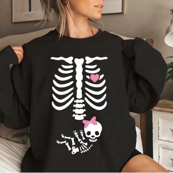 Halloween Spooky Cute Skull Sweatshirt Fall Round-neck long-sleeved Comfortable and well-fitting Black S-3XL