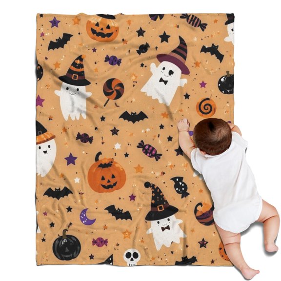 Halloween Spooky Dog and Ghost Colorful Patterned Warm Cozy Throw Blanket, 30 x 40 in (80 x 100 cm), Flannel Fleece for Sofa, Bed & Home Decor