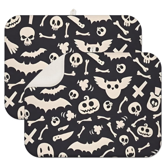Halloween Spooky Elements Dish Drying Mat for Kitchen 1 Pack, Ultra Absorbent Microfiber Dishes Drainer Mats,18x24in(46x61cm)
