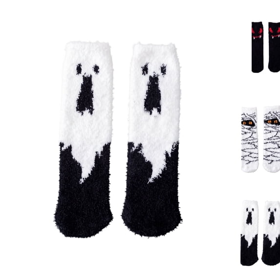 Halloween Spooky Fuzzy Socks Comfy Plush Thermal Sleeping Socks Halloween Themed Casual Home Socks Gift C
