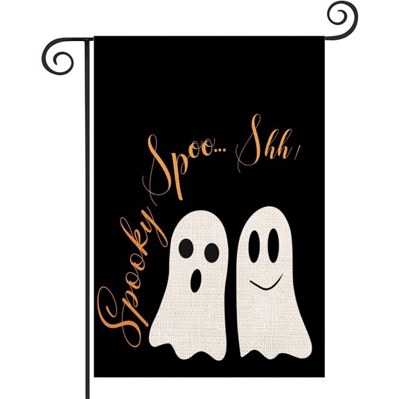 Halloween Spooky Garden Flag Double Sided 12.5x18 Lovely Ghost Shh Boo Black White Orange Halloween Quote Lawn Flags Small Burlap Vertical Holiday Yard Outdoor Decoration