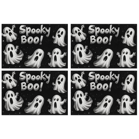 Halloween Spooky Ghost Boo Bat Placemats Set of 4 12x18in Inch Seasonal Fall Holiday Place Mats Washable Anti-Skid Outdoor Indoor Table Mats for Halloween Dining Table Accessories